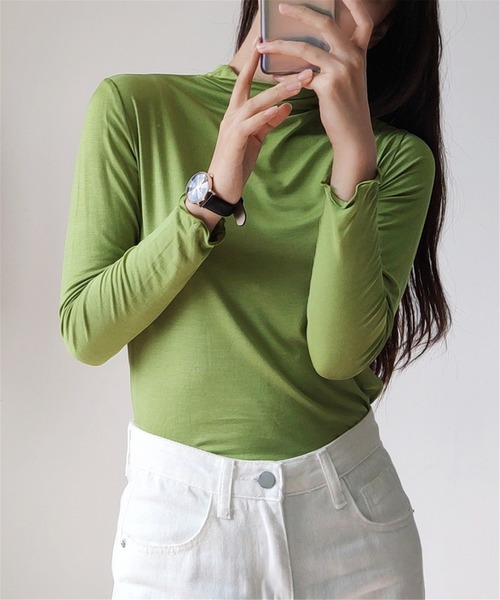 MAISON DE THERESE(メゾン ド テレーズ)の「タートルネック 柔らかいトップス ロン T(Tシャツ/カットソー・レディース・ピンク/グリーン/ホワイト/モカ/ブラック・M/L/XL)」の4枚目の写真