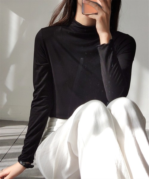 MAISON DE THERESE(メゾン ド テレーズ)の「タートルネック 柔らかいトップス ロン T(Tシャツ/カットソー・レディース・ピンク/グリーン/ホワイト/モカ/ブラック・M/L/XL)」の2枚目の写真