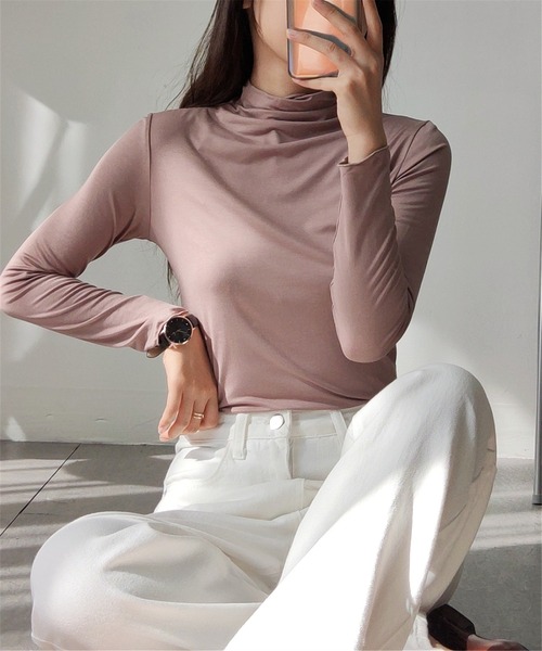 MAISON DE THERESE(メゾン ド テレーズ)の「タートルネック 柔らかいトップス ロン T(Tシャツ/カットソー・レディース・ピンク/グリーン/ホワイト/モカ/ブラック・M/L/XL)」の3枚目の写真