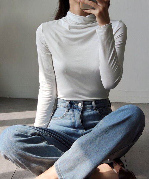 MAISON DE THERESE(メゾン ド テレーズ)の「タートルネック 柔らかいトップス ロン T(Tシャツ/カットソー・レディース・ピンク/グリーン/ホワイト/モカ/ブラック・M/L/XL)」の9枚目の写真