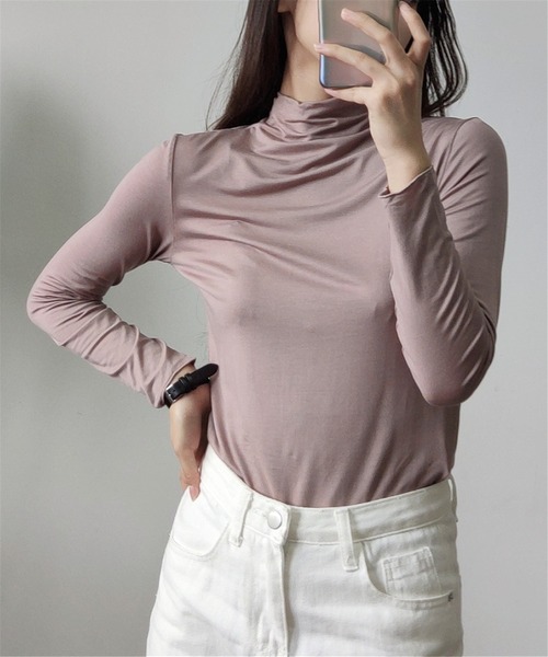MAISON DE THERESE(メゾン ド テレーズ)の「タートルネック 柔らかいトップス ロン T(Tシャツ/カットソー・レディース・ピンク/グリーン/ホワイト/モカ/ブラック・M/L/XL)」の7枚目の写真