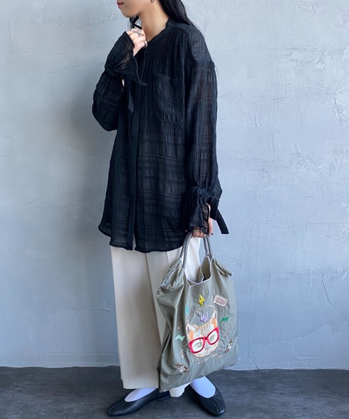 Ball&Chain（ボールアンドチェーン）の「[BALL&CHAIN/ボールアンドチェーン] DJ CAT 刺繍デザインナイロントートバッグ（トートバッグ・レディース・ダークグレー/ラベンダー・M）」の9枚目の写真