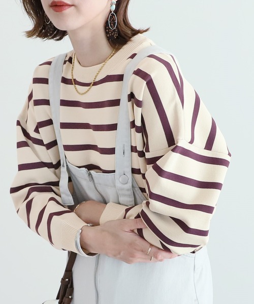 reca（レカ）の「ボーダーニットプルオーバー（ニット/セーター・レディース・ブラック/アイボリー/ホワイト系その他2/ライトベージュ・M）」の3枚目の写真