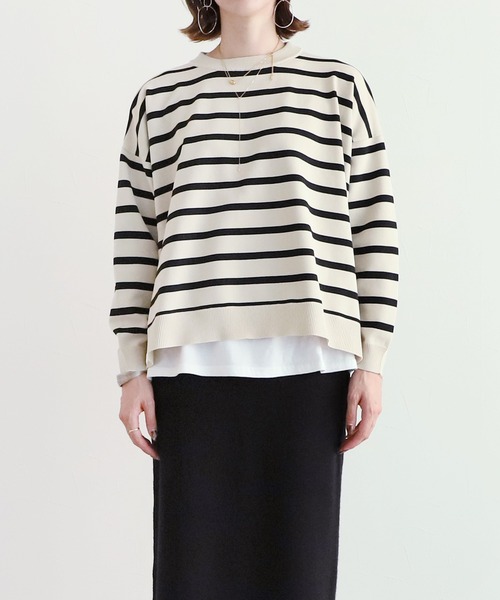 reca（レカ）の「ボーダーニットプルオーバー（ニット/セーター・レディース・ブラック/アイボリー/ホワイト系その他2/ライトベージュ・M）」の5枚目の写真