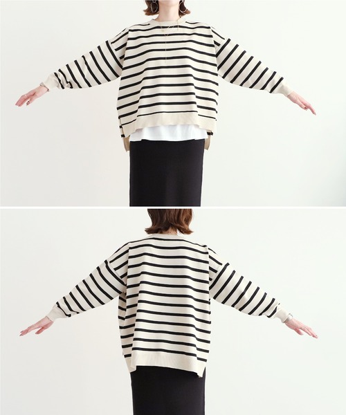 reca（レカ）の「ボーダーニットプルオーバー（ニット/セーター・レディース・ブラック/アイボリー/ホワイト系その他2/ライトベージュ・M）」の8枚目の写真