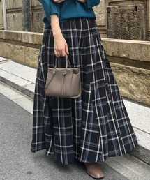 大判チェック柄はぎスカート