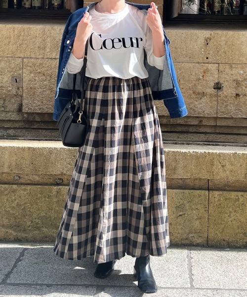 Chez toi（シェトワ）の「大判チェック柄はぎスカート（スカート・レディース・ブラック/ベージュ/オレンジ/ベージュ系その他・FREE）」の18枚目の写真