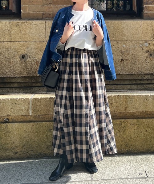 Chez toi（シェトワ）の「大判チェック柄はぎスカート（スカート・レディース・ブラック/ベージュ/オレンジ/ベージュ系その他・FREE）」の5枚目の写真