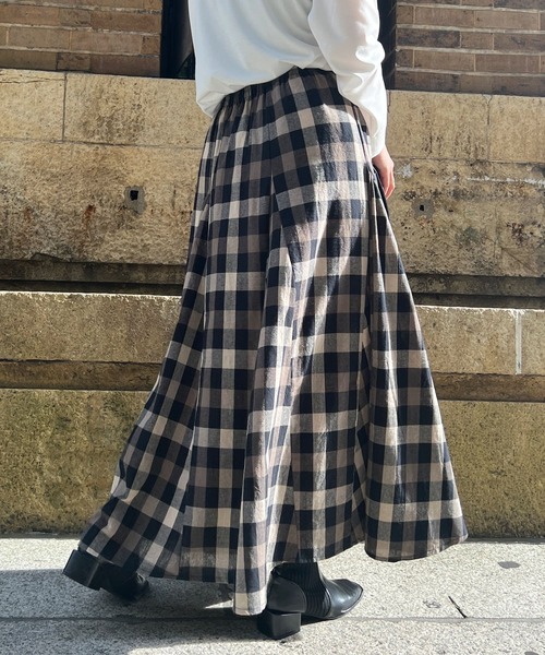 Chez toi（シェトワ）の「大判チェック柄はぎスカート（スカート・レディース・ブラック/ベージュ/オレンジ/ベージュ系その他・FREE）」の19枚目の写真