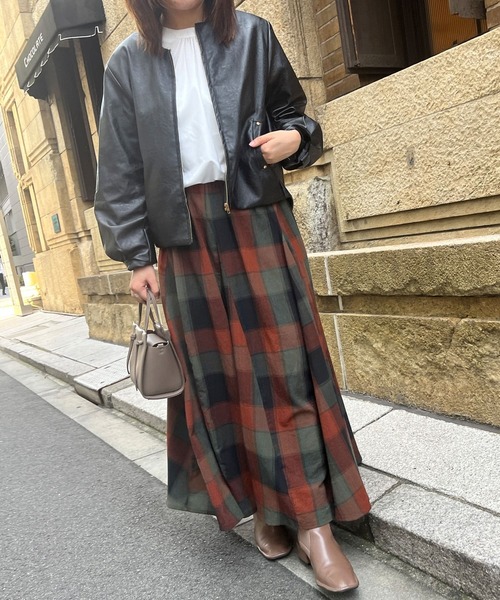Chez toi（シェトワ）の「大判チェック柄はぎスカート（スカート・レディース・ブラック/ベージュ/オレンジ/ベージュ系その他・FREE）」の10枚目の写真