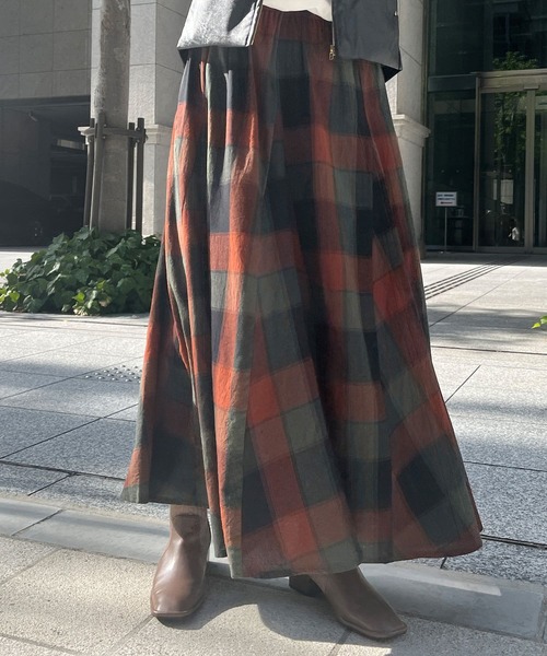Chez toi（シェトワ）の「大判チェック柄はぎスカート（スカート・レディース・ブラック/ベージュ/オレンジ/ベージュ系その他・FREE）」の7枚目の写真