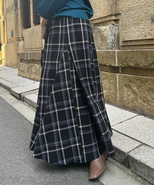 Chez toi（シェトワ）の「大判チェック柄はぎスカート（スカート・レディース・ブラック/ベージュ/オレンジ/ベージュ系その他・FREE）」の17枚目の写真