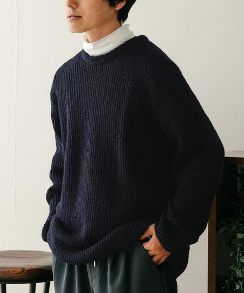 ITEMS URBANRESEARCH(アイテムズ アーバンリサーチ)の「モヘアタッチ クルーネックリブニット(ニット/セーター・メンズ・ミント/オフホワイト/ネイビー・MEDIUM/LARGE)」の3枚目の写真