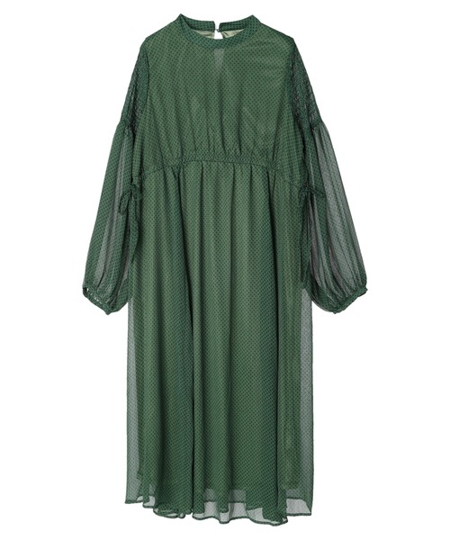 earth music&ecology(アースミュージックアンドエコロジー)の「ボリュームスリーブシアーワンピース(ワンピース・レディース・グリーン/ベージュ/ピンク系その他2・FREE)」の9枚目の写真