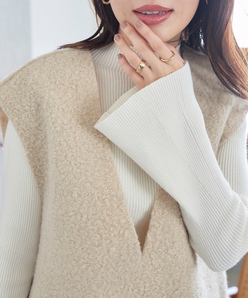 KOBE LETTUCE（コウベレタス）の「選べる2type　フレアスリーブリブ編みニットトップス（ニット/セーター・レディース・ブラック/ホワイト系/モカ/グリーン/グレー/ピンク/ネイビー/オフホワイト/ベージュ系/ブラック系/グレー系1/ホワイト系1/サックスブルー系/グレー系/サックスブルー/ライトグリーン/ライトグリーン系/グレー×ピンク/ブラック×グリーン/グレー系その他/ブラック系1/グレー系その他3/グレー系その他2・PM/M/PL/L/L1/M1）」の2枚目の写真