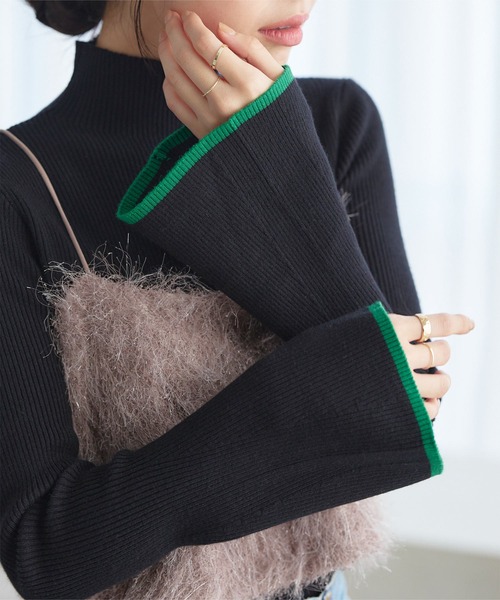 KOBE LETTUCE（コウベレタス）の「選べる2type　フレアスリーブリブ編みニットトップス（ニット/セーター・レディース・ブラック/ホワイト系/モカ/グリーン/グレー/ピンク/ネイビー/オフホワイト/ベージュ系/ブラック系/グレー系1/ホワイト系1/サックスブルー系/グレー系/サックスブルー/ライトグリーン/ライトグリーン系/グレー×ピンク/ブラック×グリーン/グレー系その他/ブラック系1/グレー系その他3/グレー系その他2・PM/M/PL/L/L1/M1）」の5枚目の写真