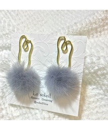 【Le soleil】ミンクファー ハートピアス(MA)