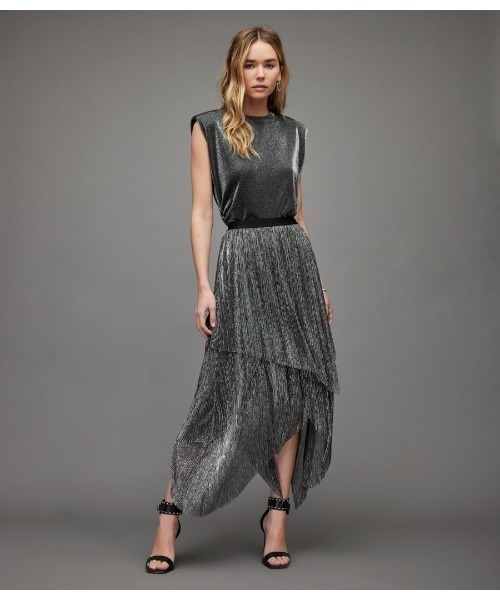 ALLSAINTS（オールセインツ）の「VEENA TULLE SHIMMER MIDI SKIRT | VEENA チュール シマー ミディ スカート（スカート・レディース・シルバー・4/6/8/10）」の4枚目の写真
