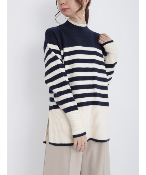 Te chichi（テチチ）の「パネルデザインハイネックニット（ニット/セーター・レディース・オフホワイト/ネイビー/ブラウン・ﾌﾘ-）」の3枚目の写真