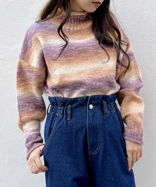 one way（ワンウェイ）の「グラデーションタートルニット（ニット/セーター・レディース・ライトブラウン/ライトブルー/パープル/ライトグリーン・FREE）」の7枚目の写真