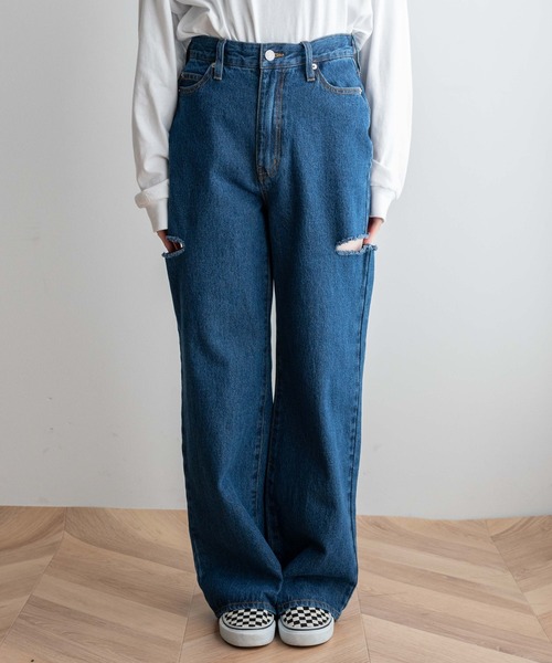 WEGO（ウィゴー）の「WEGO/サイドカットデニムパンツ（デニムパンツ・レディース・インディゴブルー/ブラック/ライトインディゴブルー・LARGE/SMALL/MEDIUM）」の16枚目の写真