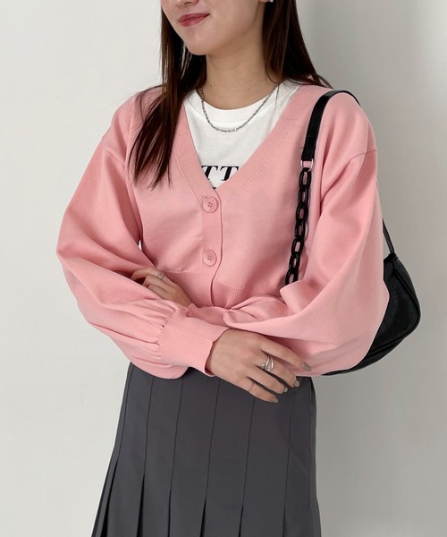 EPIMI E'PIMMY（エピミエピミー）の「スポンディッシュVネッククロップドカーディガン（カーディガン/ボレロ・レディース・ピンク/ブラック/レモンイエロー/グレー/オフホワイト・MEDIUM）」の5枚目の写真