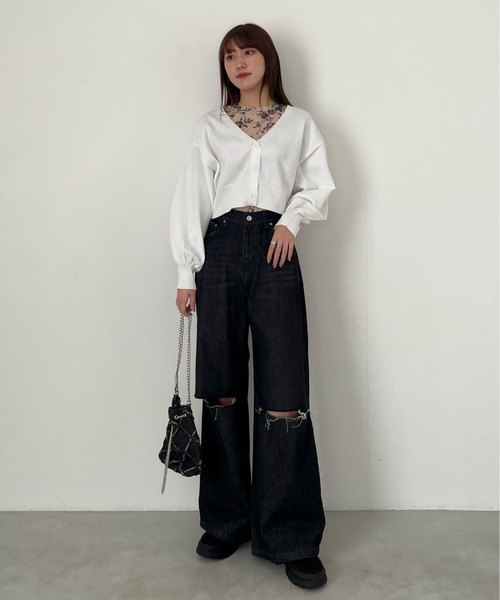 EPIMI E'PIMMY（エピミエピミー）の「スポンディッシュVネッククロップドカーディガン（カーディガン/ボレロ・レディース・ピンク/ブラック/レモンイエロー/グレー/オフホワイト・MEDIUM）」の10枚目の写真