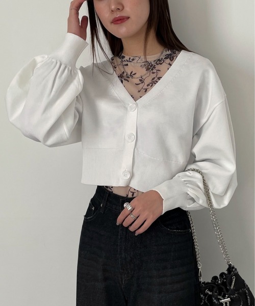 EPIMI E'PIMMY（エピミエピミー）の「スポンディッシュVネッククロップドカーディガン（カーディガン/ボレロ・レディース・ピンク/ブラック/レモンイエロー/グレー/オフホワイト・MEDIUM）」の6枚目の写真