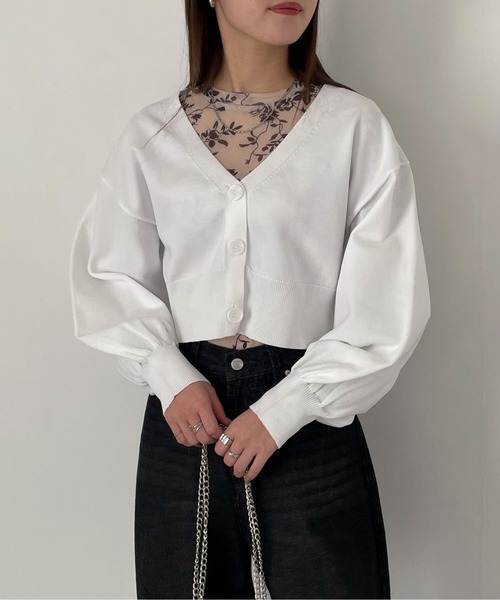 EPIMI E'PIMMY（エピミエピミー）の「スポンディッシュVネッククロップドカーディガン（カーディガン/ボレロ・レディース・ピンク/ブラック/レモンイエロー/グレー/オフホワイト・MEDIUM）」の7枚目の写真