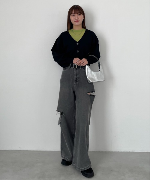 EPIMI E'PIMMY（エピミエピミー）の「スポンディッシュVネッククロップドカーディガン（カーディガン/ボレロ・レディース・ピンク/ブラック/レモンイエロー/グレー/オフホワイト・MEDIUM）」の14枚目の写真