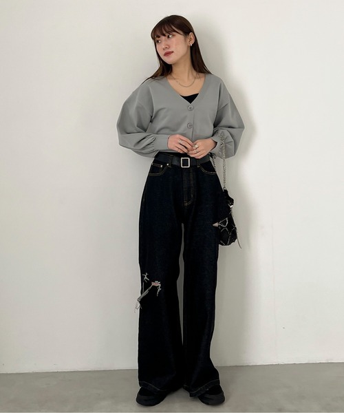 EPIMI E'PIMMY（エピミエピミー）の「スポンディッシュVネッククロップドカーディガン（カーディガン/ボレロ・レディース・ピンク/ブラック/レモンイエロー/グレー/オフホワイト・MEDIUM）」の20枚目の写真