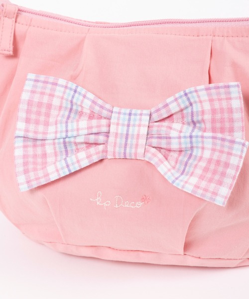 KP DECO（ケーピーデコ）の「先染めチェックのリボン付きポシェット（ショルダーバッグ・キッズ・クリーム/ピンク・FREE）」の3枚目の写真