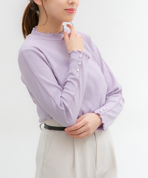 Honeys（ハニーズ）の「袖口パール使いハイネック（Tシャツ/カットソー・レディース・ホワイト/ラベンダー/ミント/ブラック/ネイビー・M/S/LL/L）」の5枚目の写真