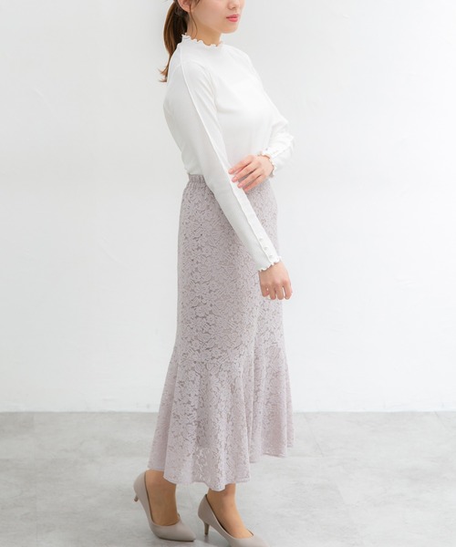 Honeys（ハニーズ）の「袖口パール使いハイネック（Tシャツ/カットソー・レディース・ホワイト/ラベンダー/ミント/ブラック/ネイビー・M/S/LL/L）」の7枚目の写真