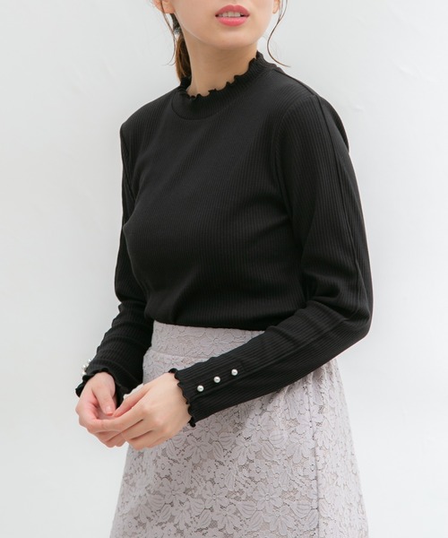 Honeys（ハニーズ）の「袖口パール使いハイネック（Tシャツ/カットソー・レディース・ホワイト/ラベンダー/ミント/ブラック/ネイビー・M/S/LL/L）」の9枚目の写真