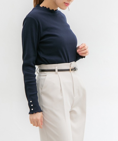 Honeys（ハニーズ）の「袖口パール使いハイネック（Tシャツ/カットソー・レディース・ホワイト/ラベンダー/ミント/ブラック/ネイビー・M/S/LL/L）」の12枚目の写真