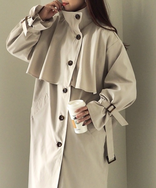 Riberry（リベリー）の「スタンドカラーヨーク付きスプリングコート（トレンチコート・レディース・ライトベージュ/グレイッシュベージュ/ベージュ・MEDIUM）」の10枚目の写真