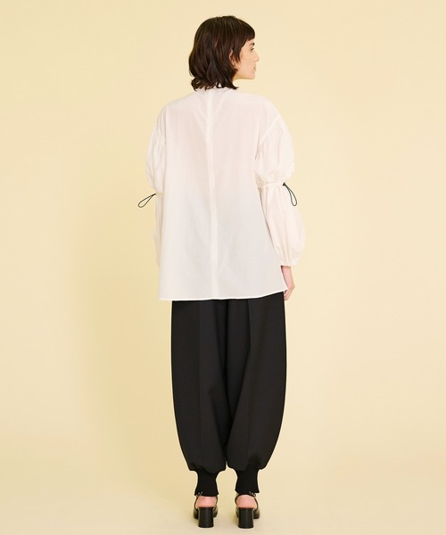 2023 LANVIN en bleu 洗える ドローコードボリュームスリーブブラウス 38 日本製 ランバンオンブルー レディース プルオーバー 定番，人気セール