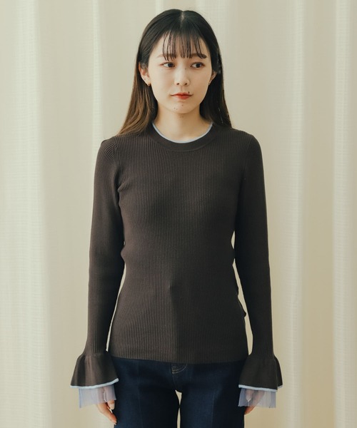 SENSE OF PLACE by URBAN RESEARCH（センスオブプレイスバイアーバンリサーチ）の「レイヤードフレアスリーブセーター（ニット/セーター・レディース・チャコールグレー/ベージュ/ラベンダー・ONE）」の13枚目の写真