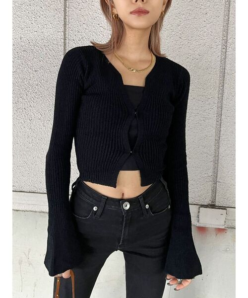 GYDA（ジェイダ）の「【TINY低身長さん向け】フレアsleeveコンパクトニットカーディガン（カーディガン/ボレロ・レディース・ブラック/オレンジ/アイボリー・FREE）」の2枚目の写真