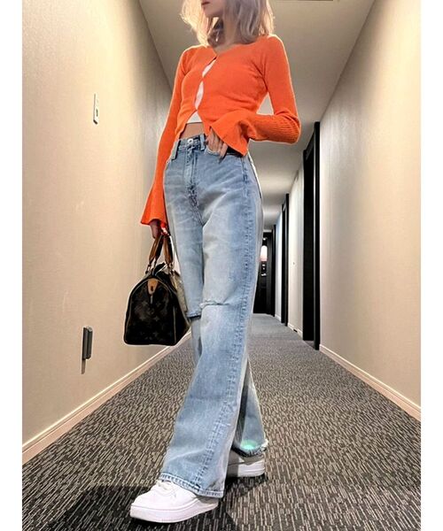 GYDA（ジェイダ）の「【TINY低身長さん向け】フレアsleeveコンパクトニットカーディガン（カーディガン/ボレロ・レディース・ブラック/オレンジ/アイボリー・FREE）」の5枚目の写真