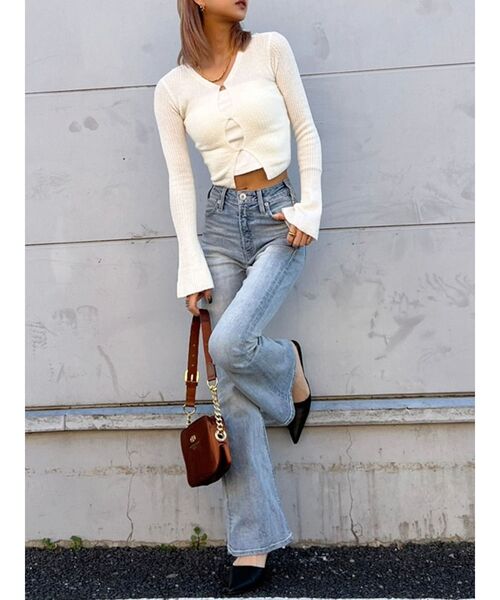 GYDA（ジェイダ）の「【TINY低身長さん向け】フレアsleeveコンパクトニットカーディガン（カーディガン/ボレロ・レディース・ブラック/オレンジ/アイボリー・FREE）」の7枚目の写真