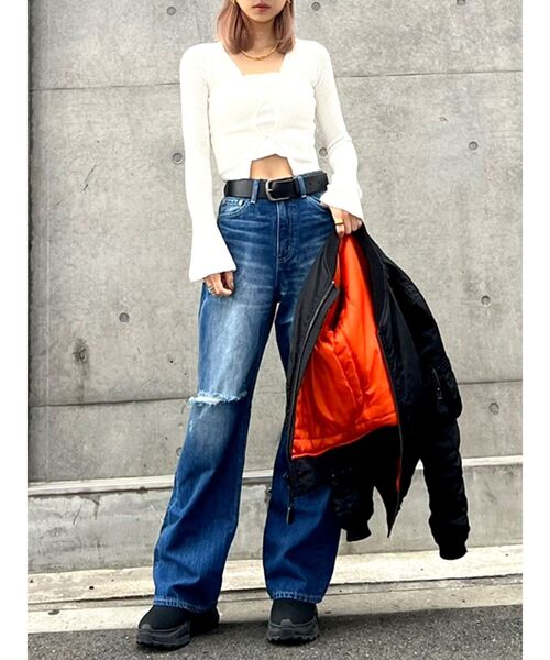 GYDA（ジェイダ）の「【TINY低身長さん向け】フレアsleeveコンパクトニットカーディガン（カーディガン/ボレロ・レディース・ブラック/オレンジ/アイボリー・FREE）」の14枚目の写真