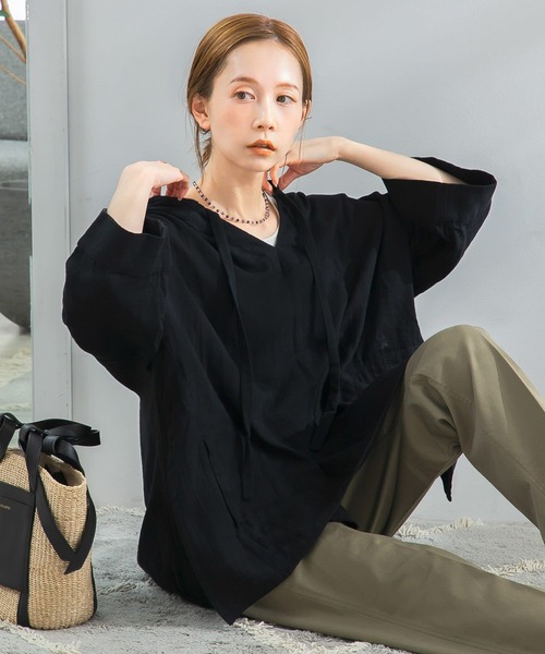 URBAN RESEARCH ROSSO WOMEN(アーバンリサーチ ロッソ)の「フーディシャツ(その他トップス・レディース・ベージュ/ブラック・FREE)」の2枚目の写真