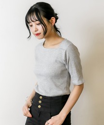atONE アシメネックランダムリブカットソー 半袖
