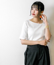 atONE アシメネックランダムリブカットソー 半袖