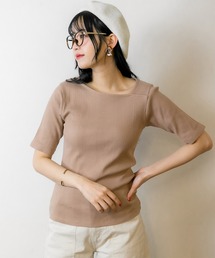atONE アシメネックランダムリブカットソー 半袖