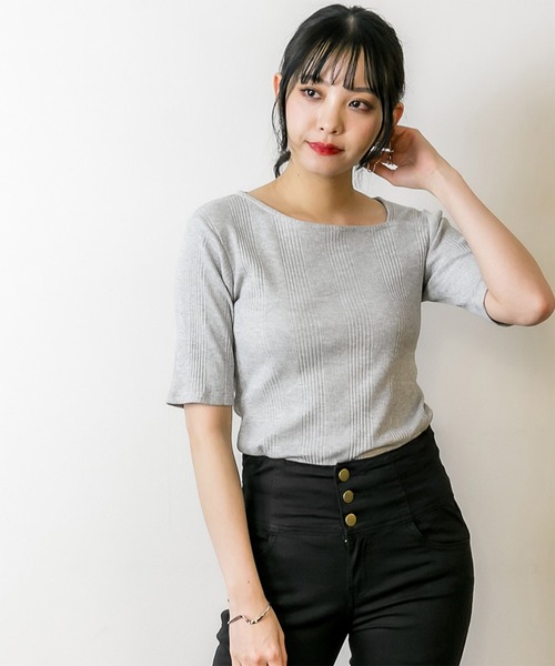 atONE(アットワン)の「atONE アシメネックランダムリブカットソー 半袖(Tシャツ/カットソー・レディース・モカ/ホワイト/ブラック/杢グレー・F)」の18枚目の写真