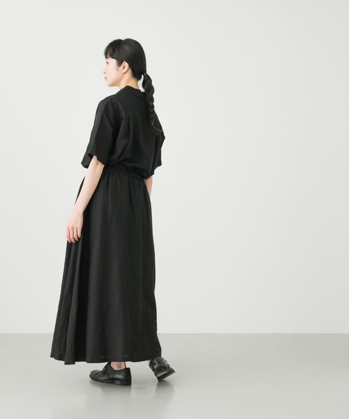 kagure かぐれ　リネンレーヨンフレアスカート　ロング　ウエストゴム　黒 かぐれ（カグレ）の「リネンレーヨンフレアスカート（スカート