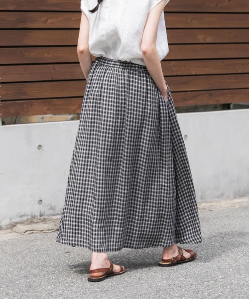 かぐれ（カグレ）の「リネンレーヨンフレアスカート（スカート・レディース・ブラック/チェック・FREE）」の20枚目の写真